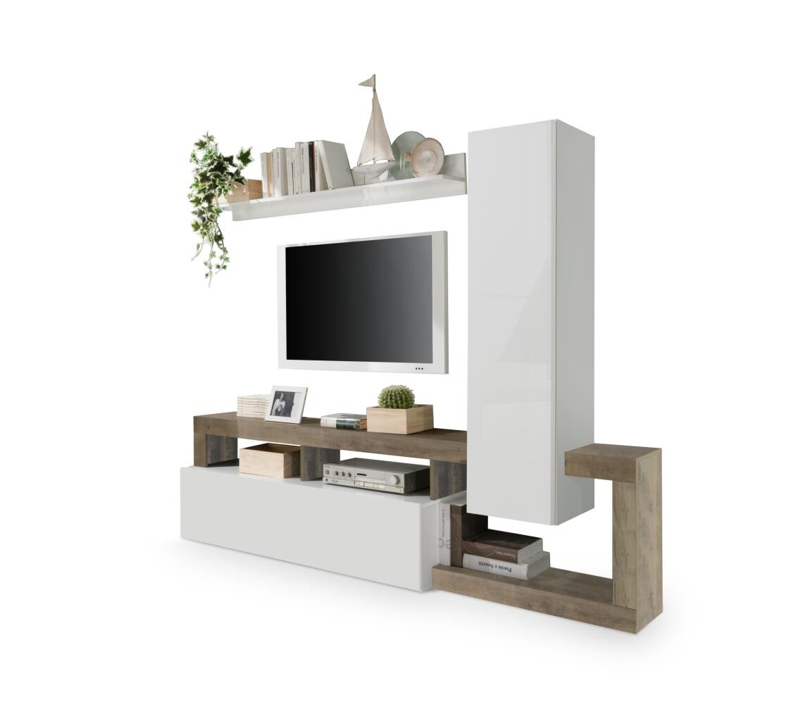 MC Akcent Obývací stěna LENOR bílá/hnědá 759030P