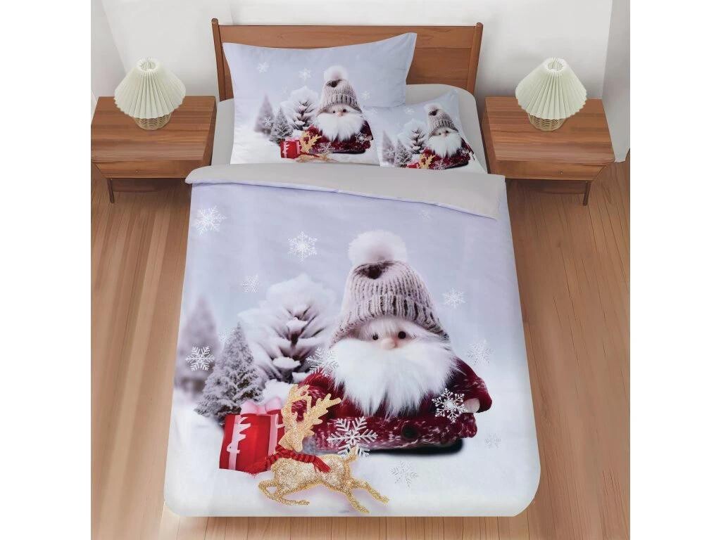 Jahu Vánoční povlečení z mikrovlákna 140x200 + 70x90 + 45x45 cm - Skřítek béžová čepice