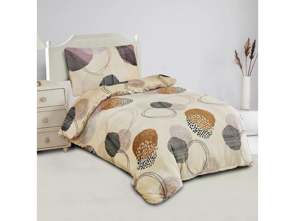 Jahu Povlečení mikroplyš 140x200 + 70x90 cm - Kruhy hnědé