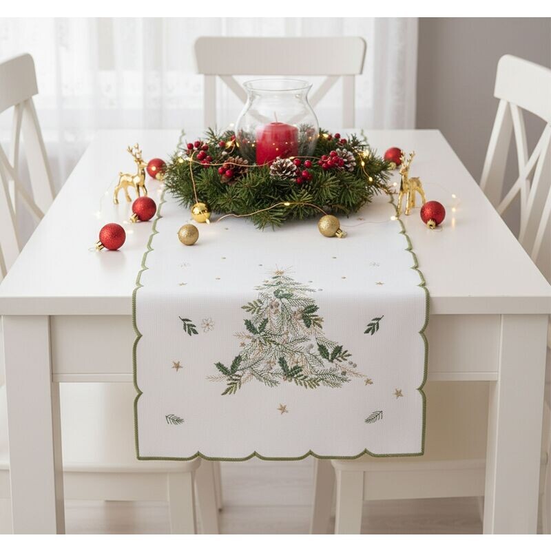 Ubrus Vánoční, Vánoční zelený stromeček, krémový 30 x 45 cm