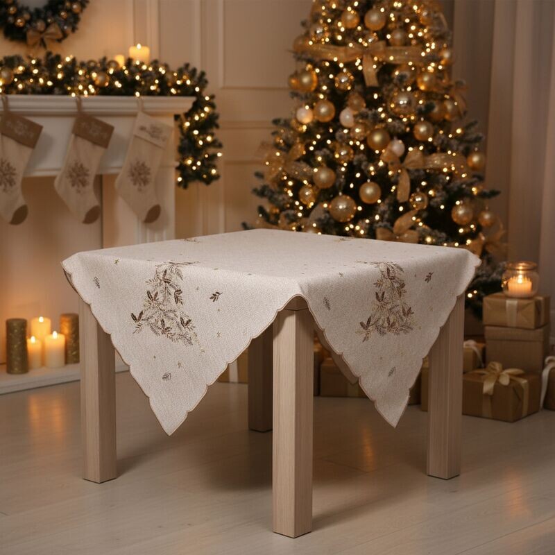 Ubrus Vánoční, Vánoční hnědý stromeček, béžový 85 x 85 cm