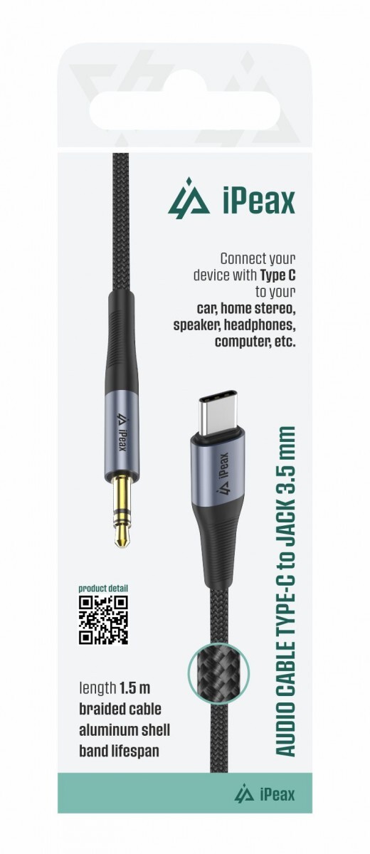 Adaptér iPeax USB-C - 3,5 mm jack 1,5 m černý
