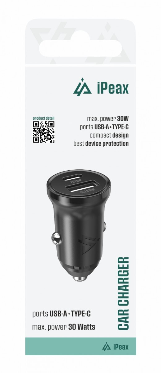 Adaptér do auta iPeax cl-04, PD, 30W, USB-C + USB-A černý