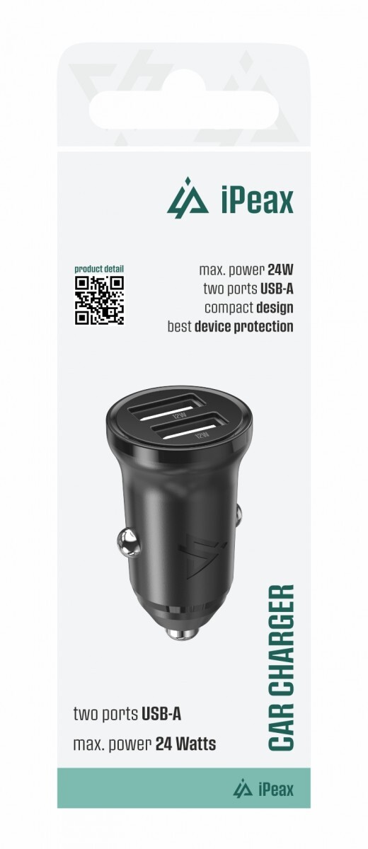 Adaptér do auta iPeax cl-02, 4,8A, 2x USB-A černý