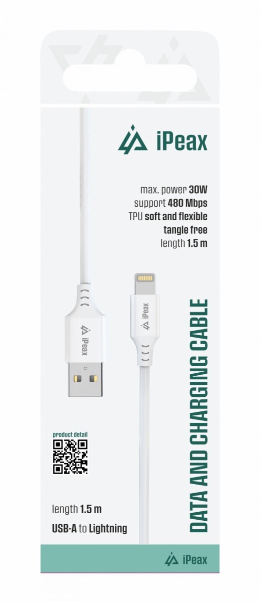 TPU kabel iPeax USB-A - Lightning 1,5m, USB 2.0 bílý