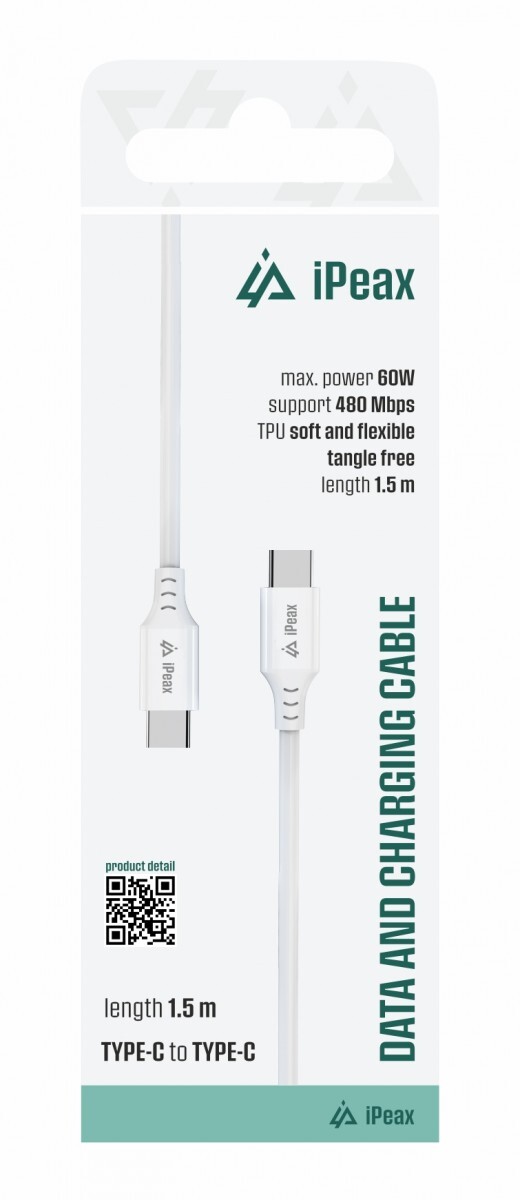 TPU kabel iPeax USB-C - USB-C 1,5m, USB 2.0 bílý