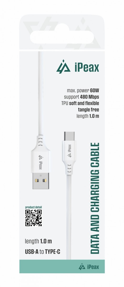TPU kabel iPeax USB-A - USB-C 1m, USB 2.0 bílý