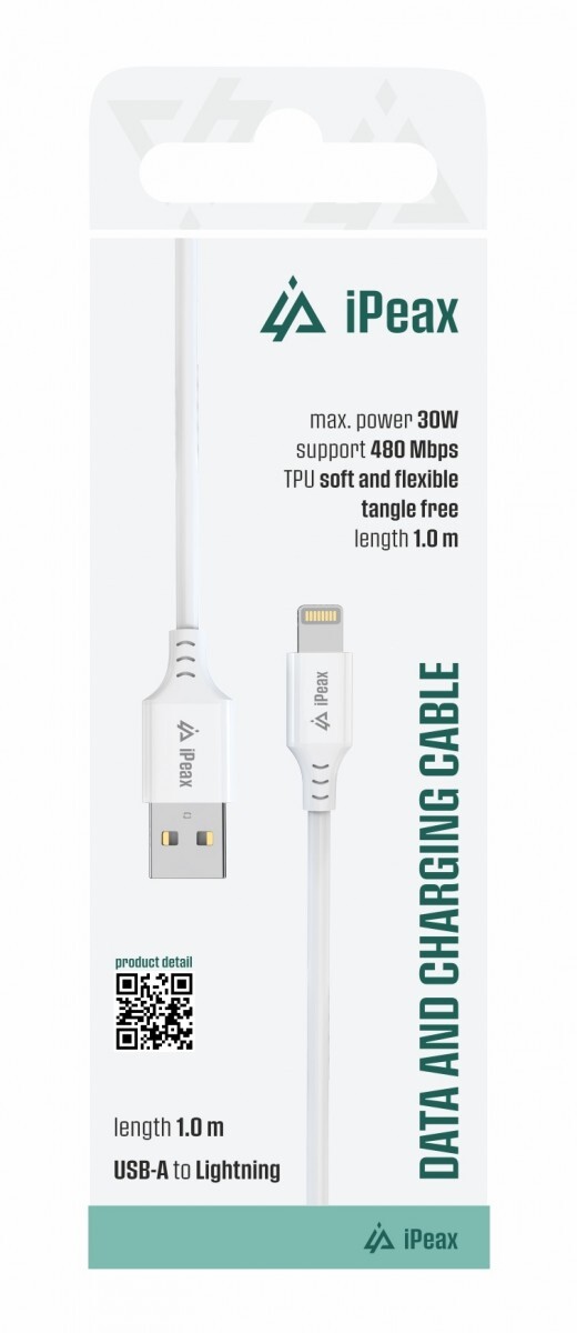 TPU kabel iPeax USB-A - Lightning 1m, USB 2.0 bílý