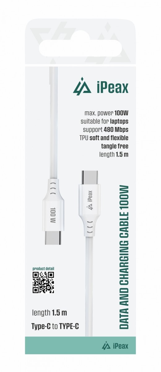 TPU kabel iPeax USB-C - USB-C 1,5m, 5A, 100W bílý