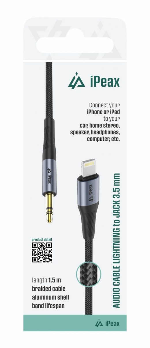 Adaptér iPeax Lightning - 3,5 mm jack 1,5 m černý