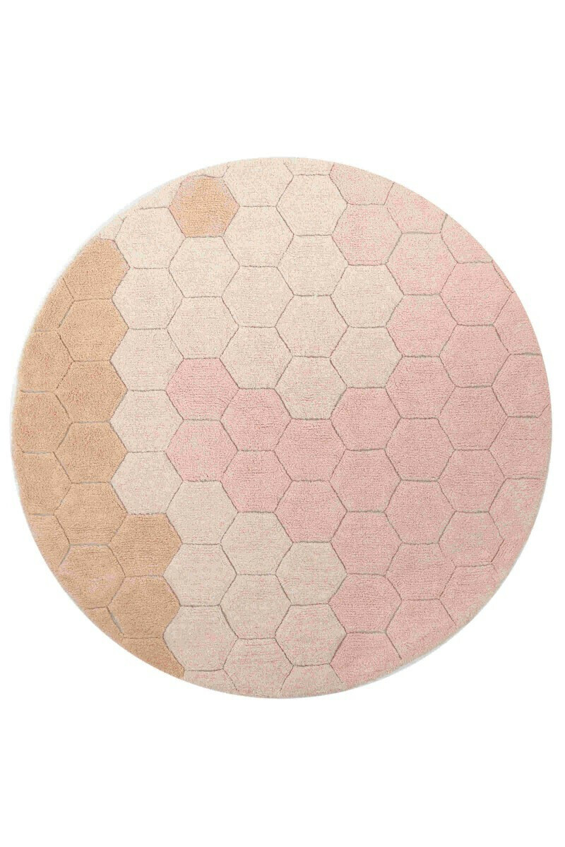 Dětský kusový koberec Honeycomb Rose kruh, 140x140, růžová, dětský pokoj, Lorena Canals