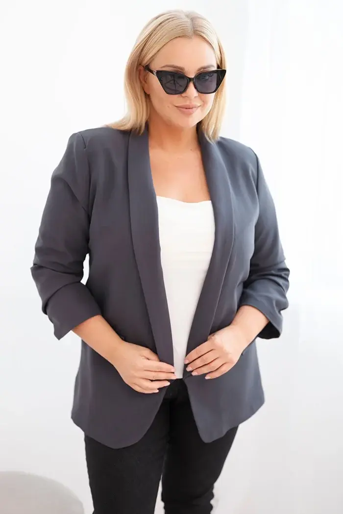 Kesi Włoski Dámská sako Plus Size bez zapínání s podšívkou XL/2XL grafitová