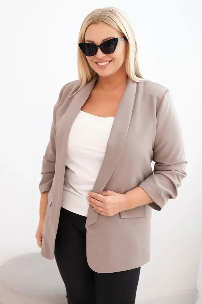 Kesi Włoski Dámská sako Plus Size bez zapínání s podšívkou XL/2XL fango