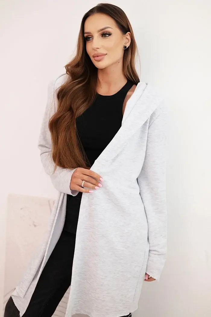 Kesi Dámská bavlněná bunda s kapucí a prodlouženým předním dílem světlá šedá