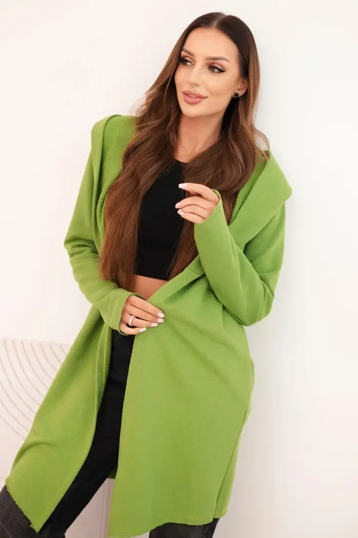 Kesi Dámská bavlněná mikina s kapucí a prodlouženým předním dílem olivová