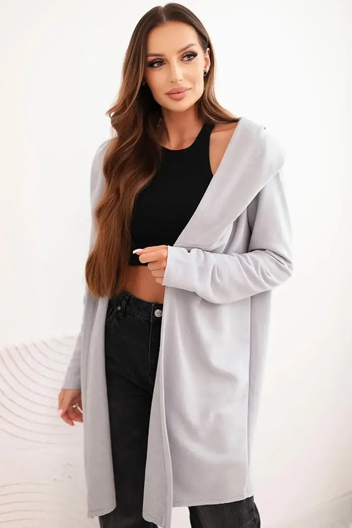 Kesi Dámská mikina z bavlny s kapucí a prodlouženým předním dílem šedá