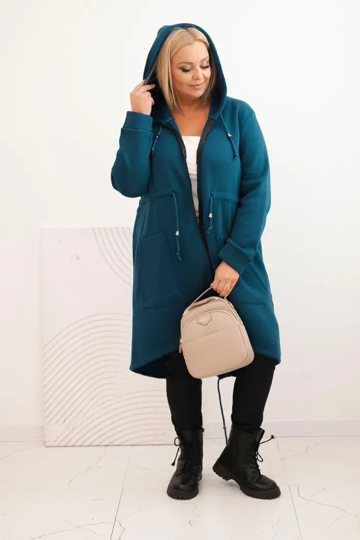 Kesi Dámská mikina zateplená Plus Size s kapucí a véčkovým výstřihem hnědá