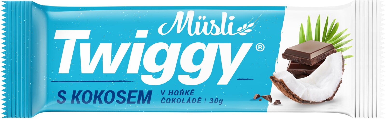 Twiggy Müsli tyčinka s kokosem polomáčená v hořké čokoládě 30 g
