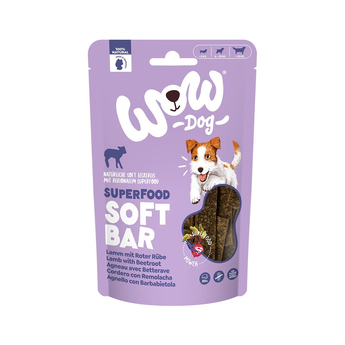 WOW DOG Soft Bar jehněčí s červenou řepou 150 g