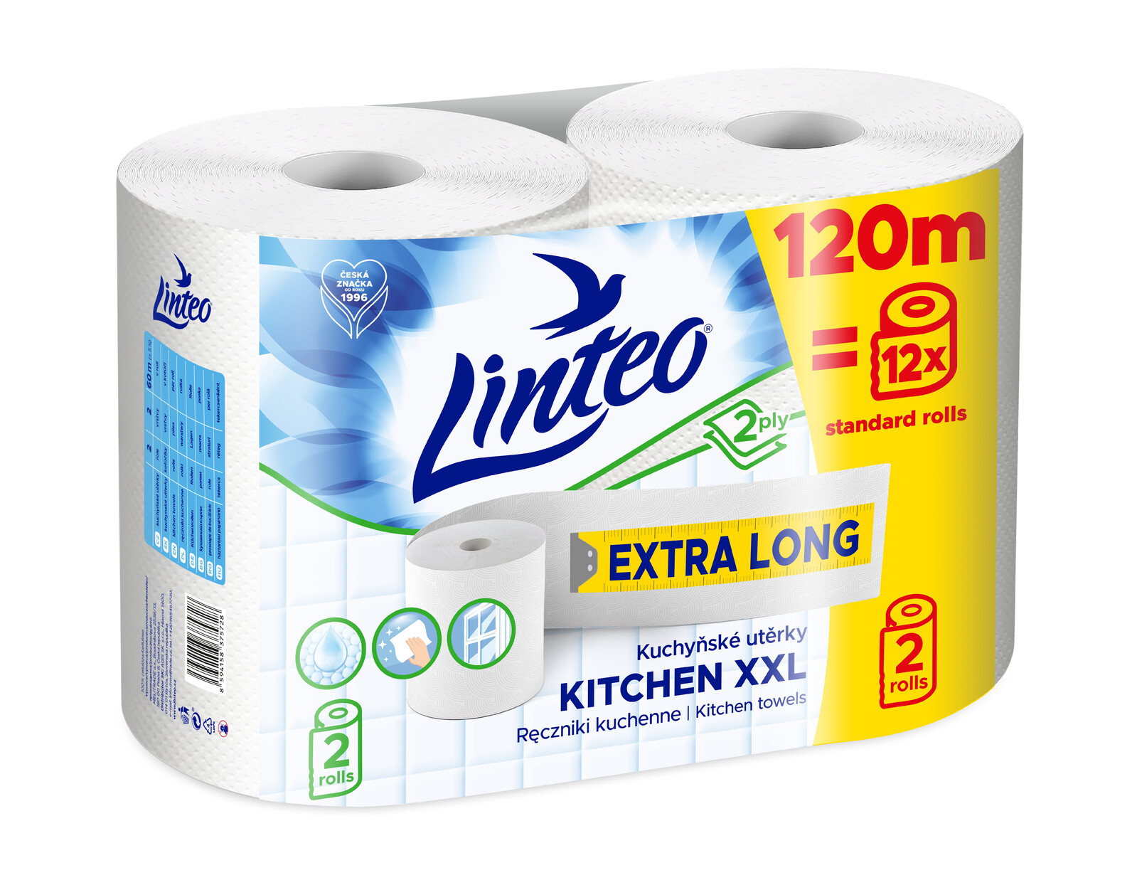 Kuchyňské utěrky Linteo XXL – bílé, 2vrstvé, 2 role NOVÉ BALENÍ