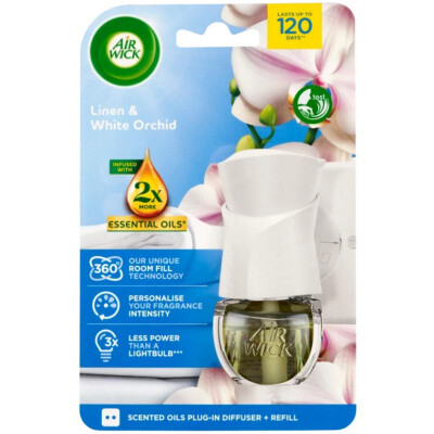 Air Wick Essential Oils Linen & White Orchid - Prádlo a orchidej elektrický osvěžovač vzduchu komplet 19 ml