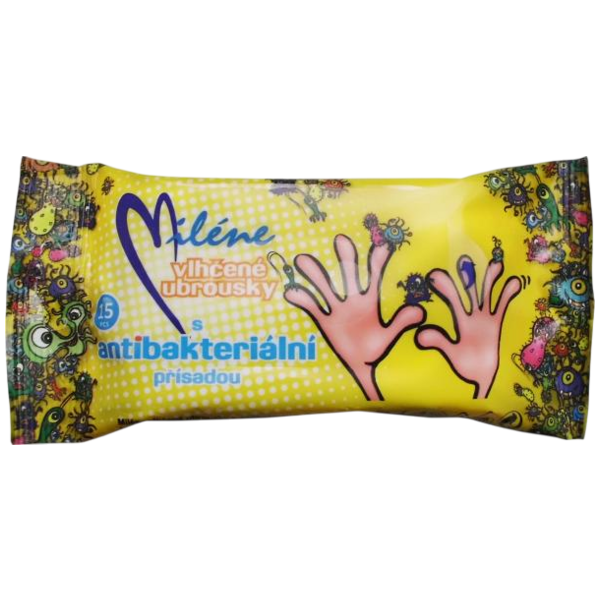 Miléne Kids Vlhčené ubrousky s antibakteriální přísadou, 15 kusů