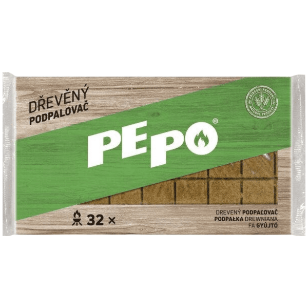 PE-PO dřevěný podpalovač, 32 podpalů, krabička