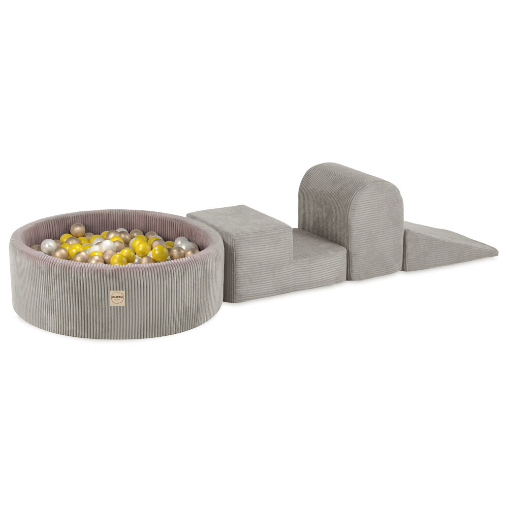 PLUSH NEST PLUSH NEST Hrací sestava s bazénem (3 prvky + bazén 90 × 30 cm) s 200 míčky, prémiová