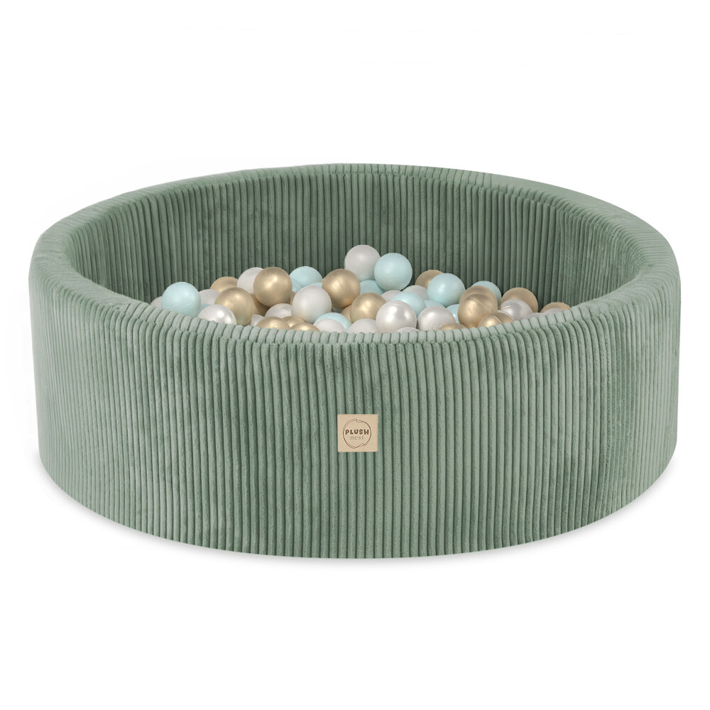 PLUSH NEST PLUSH NEST Suchý bazén kulatý Manšestr (zelený) Ø 90 × 30 cm s 200 míčky