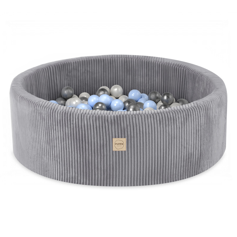 PLUSH NEST PLUSH NEST Suchý bazén kulatý Manšestr světle šedý Ø 90 × 30 cm s 200 míčky