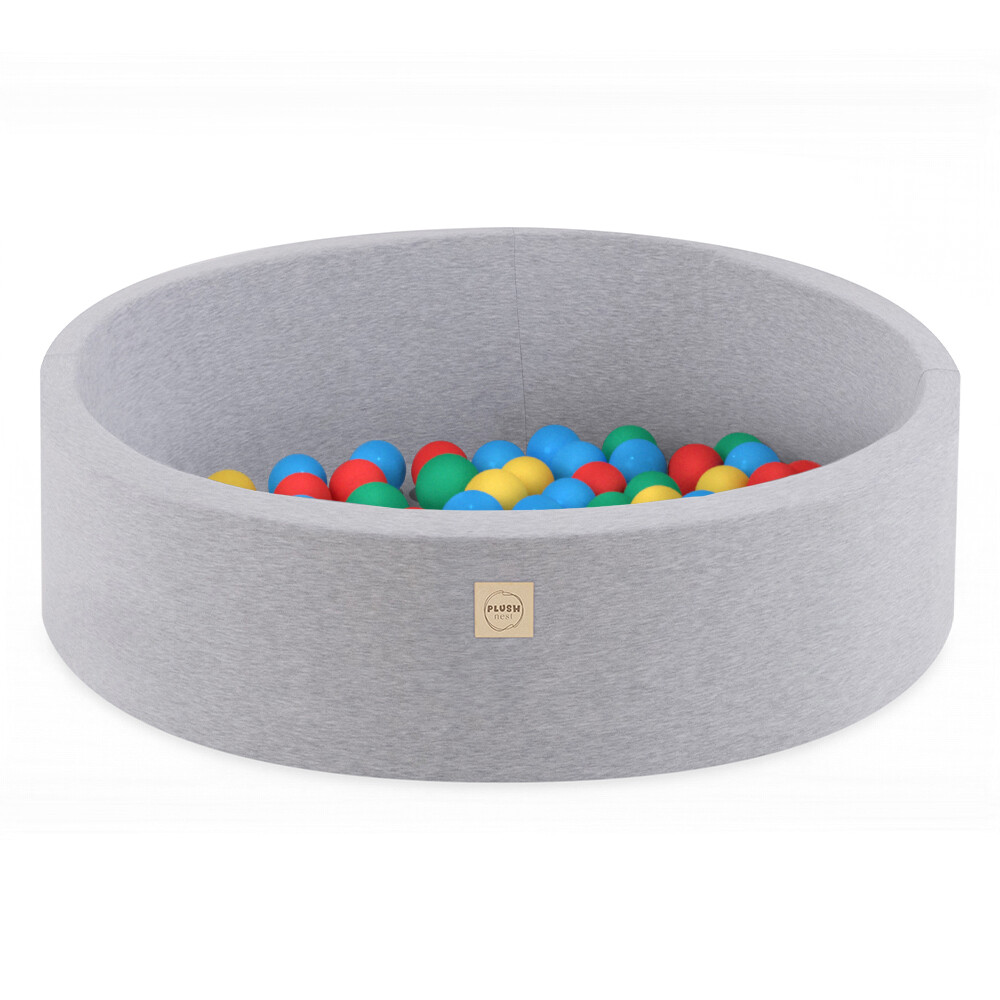 PLUSH NEST PLUSH NEST Suchý bazén kulatý světle šedý bavlněný Ø 90 × 30 cm s 200 míčky