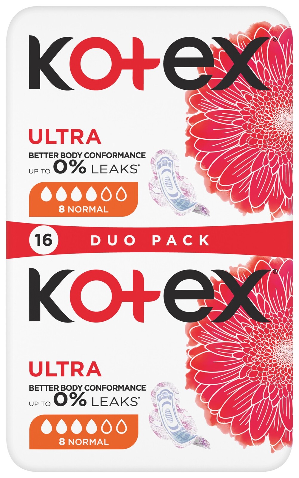 Dámské vložky Kotex - ultra normal, duopack, 16 ks