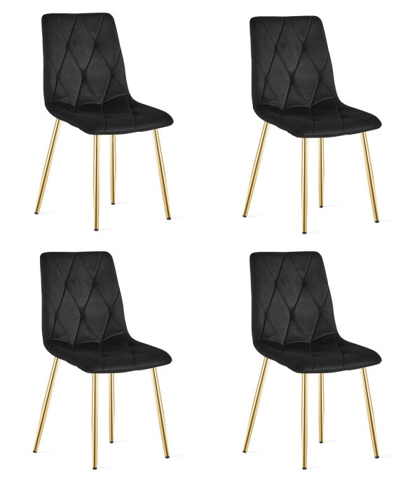 Set čtyř jídelních židlí LIBRA sametové, černé / zlaté nohy (4 ks)