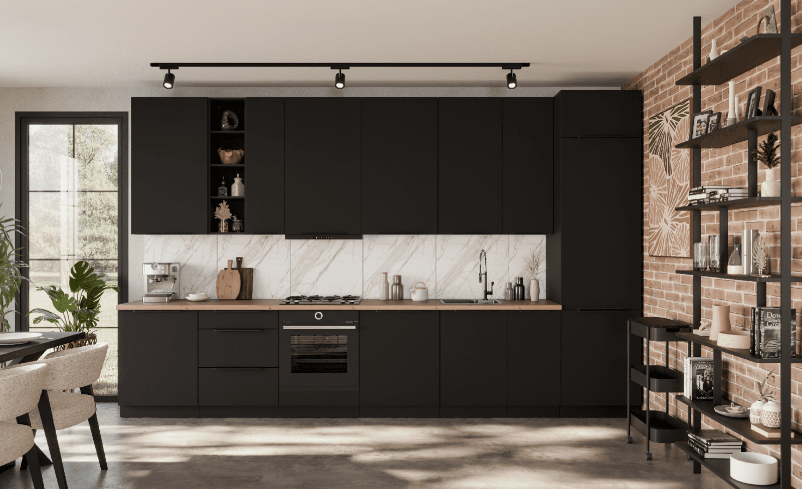 Kuchyňská linka 390 cm Aria 2 Barva korpusu: Černá, Barva dvířek: BL - Black AFM