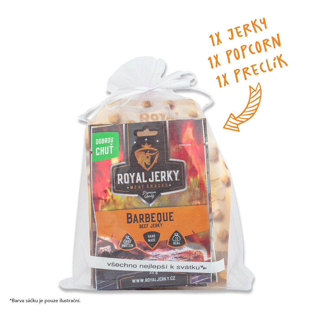 Royal Jerky Sváteční dárek s věnováním (3x jerky, 1x popcorn)