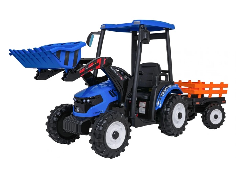 mamido Dětský elektrický traktor MEGA D68 24V s přívěsem modrý