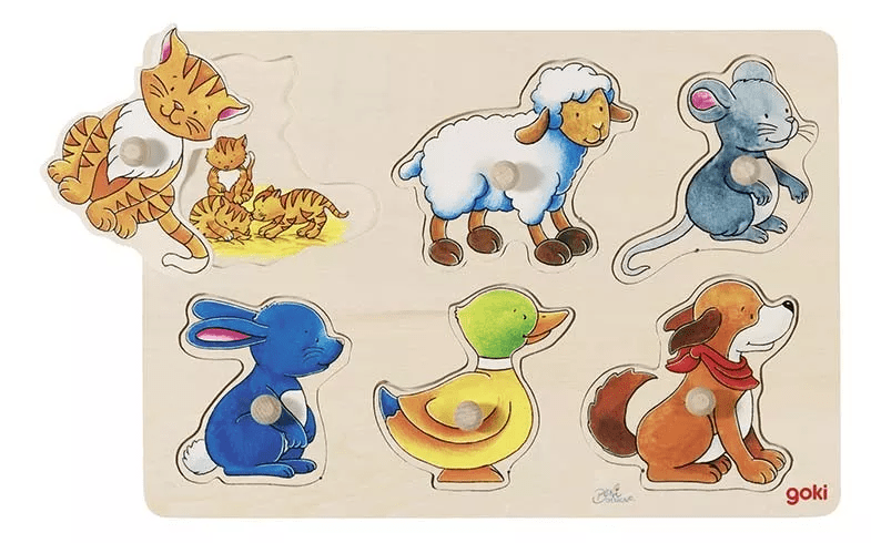 Goki Goki Odkrývací dřevěné puzzle zvířátka - rodiče a děti