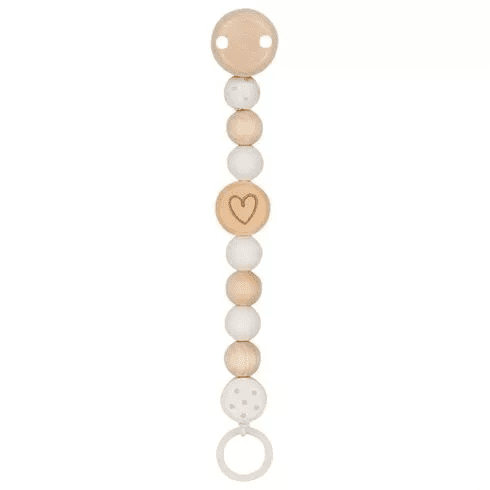 Goki Goki Šňůrka na dudlík - korálky se srdcem, přírodní