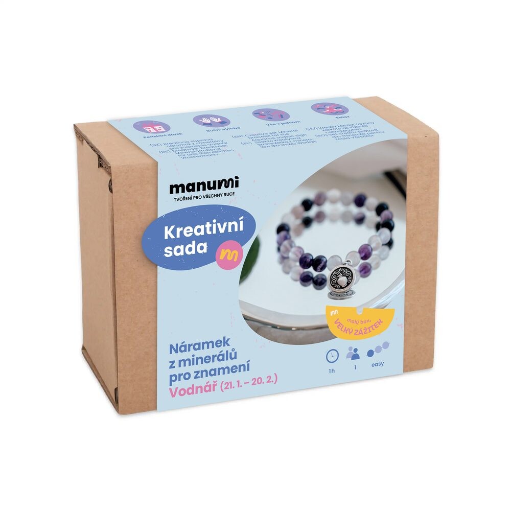 Manumi kreativní sada na výrobu náramku z minerálů se znamením zvěrokruhu Vodnář - 1 ks