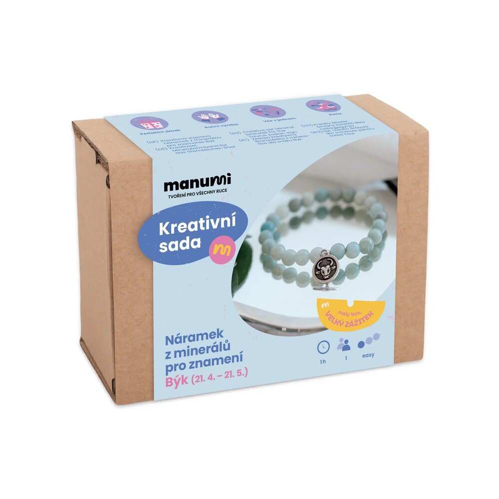 Manumi kreativní sada na výrobu náramku z minerálů se znamením zvěrokruhu Býk - 1 ks