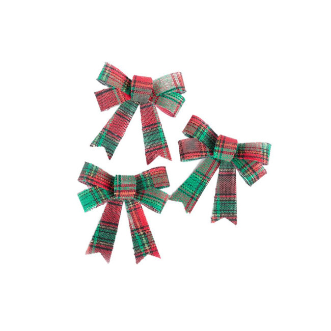 Vánoční dekorace BOWE mašle, károvaná 711114 (3 ks)