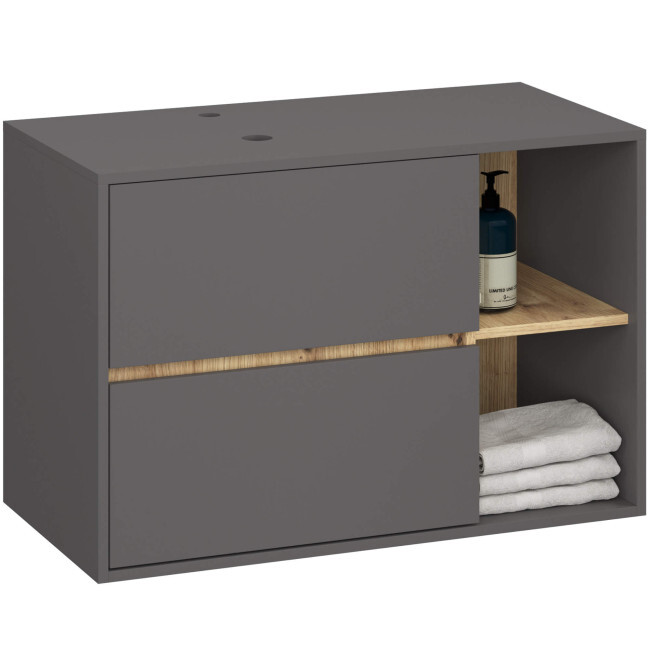 Skříňka pod umyvadlo VAMI W90 2SZ grafitová / šedá / dub artisan