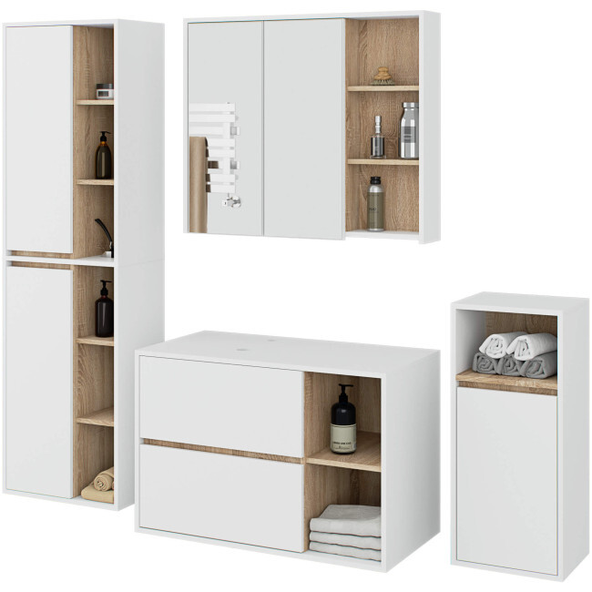 Koupelnová sestava VAMI s otvory na umyvadlo, bílá / dub sonoma