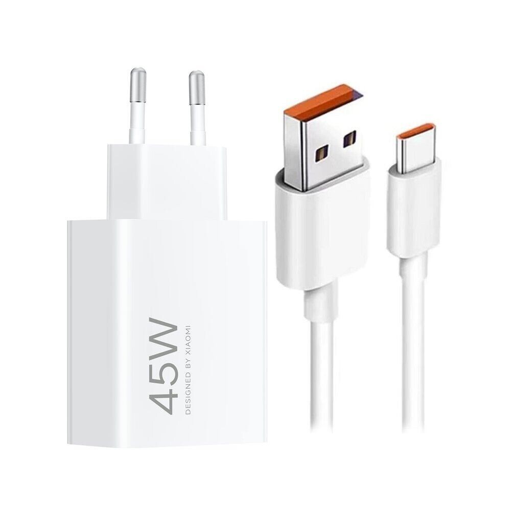 Xiaomi MDY-17-EF USB-A 45W Cestovní Nabíječka + USB-C 6A Datový Kabel White (Bulk)