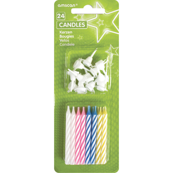 Dortové svíčky 24 ks + 12 ks držáků mix barev