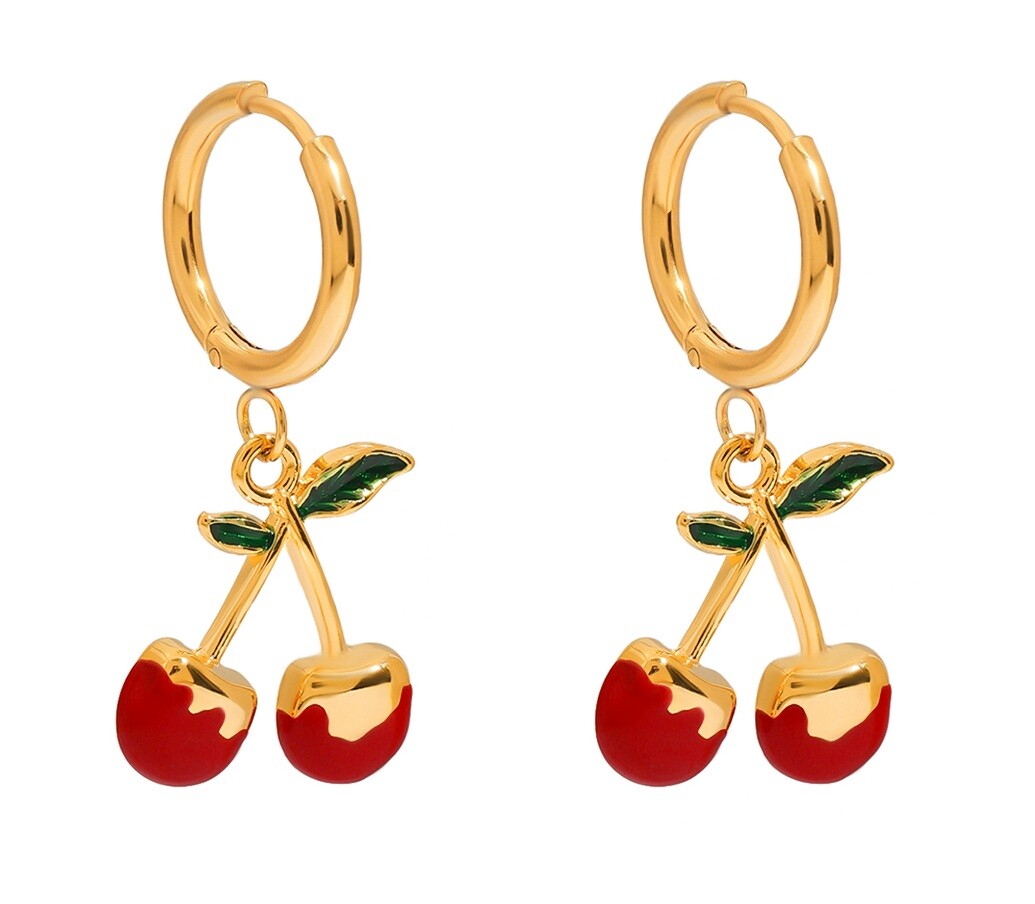 ELENYS Sweet Cherry – pozlacené náušnice 18K žluté zlato