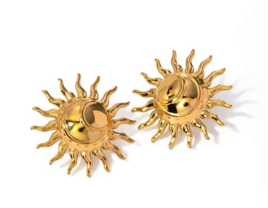 ELENYS Sun – pozlacené náušnice 18K žluté zlato