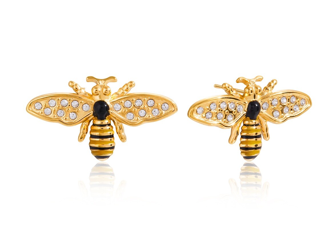 ELENYS Bee Sparkly – pozlacené náušnice 18K žluté zlato