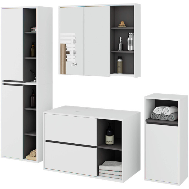 Koupelnová sestava VAMI s otvory na umyvadlo, bílá / grafitová / šedá