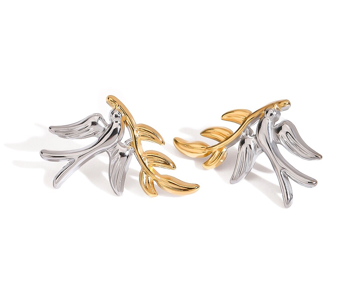 ELENYS Bird Harmony – pozlacené náušnice 18K žluté zlato